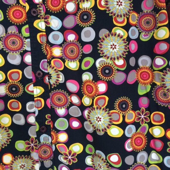 Desigual Mens Button Shirt 2XL Black Multicolor Floral Circle Print Long Sleeve - Picture 4 of 8